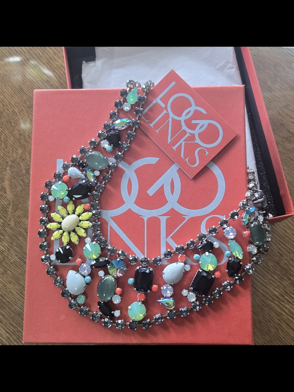 Multicolor Crystal Statement Necklace - Green, Black, White & Yellow